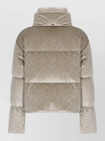 Herno Quilted Velvet Down Jacket High Neck In Neutral