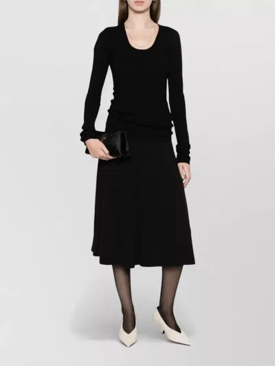 Totême High Waist Pleated Midi Jersey Skirt In Black