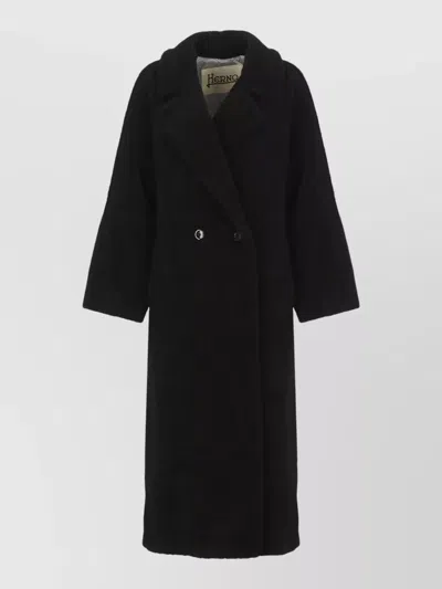 Herno Double Breasted Coat Wide Sleeves Lapel In Black