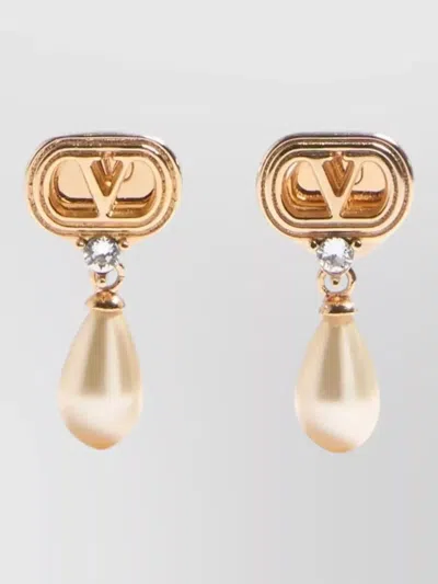 Valentino Swarovski Crystal-embellished Ovalette Logo Earrings In Brown