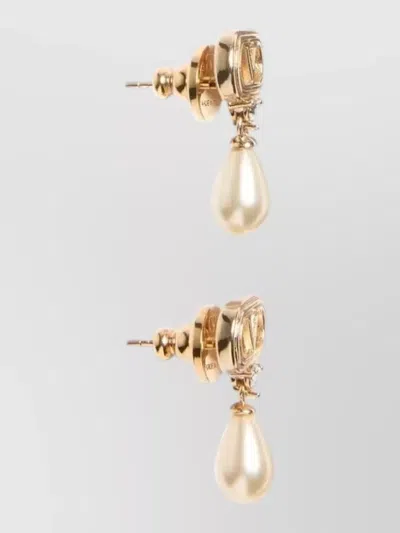 Valentino Swarovski Crystal-embellished Ovalette Logo Earrings In Brown