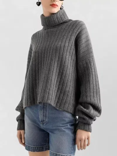 Dolce & Gabbana Cropped Ribbed Turtleneck Sweater Long Sleeves In Gray