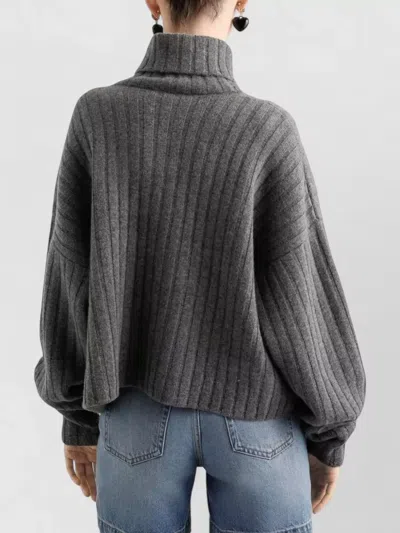 Dolce & Gabbana Cropped Ribbed Turtleneck Sweater Long Sleeves In Gray