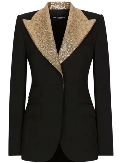 Dolce & Gabbana Sequin Virgin Wool Tailored Blazer Jacket In Black