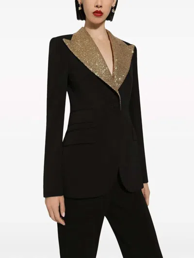 Dolce & Gabbana Sequin Virgin Wool Tailored Blazer Jacket In Black