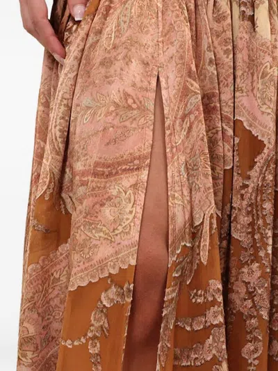 Zimmermann Memento Burnout Paisley Slit Maxi Skirt In Brown
