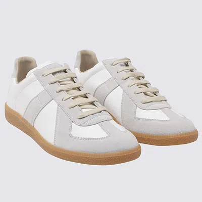 Maison Margiela Low-top Leather Sneakers With Contrasting Details In White
