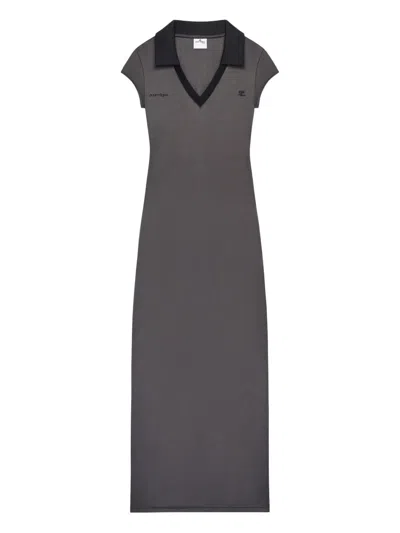Courrèges Polo Long Dress Short Sleeves Slit In Gray