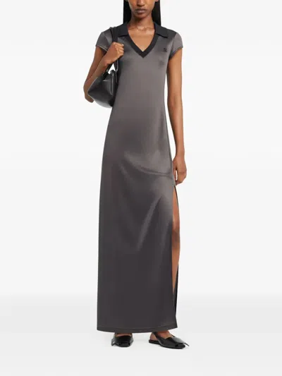 Courrèges Polo Long Dress Short Sleeves Slit In Gray
