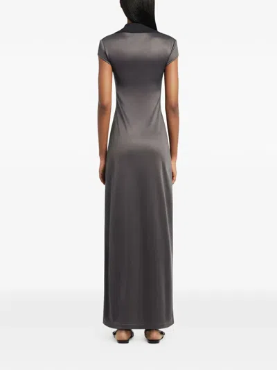 Courrèges Polo Long Dress Short Sleeves Slit In Gray