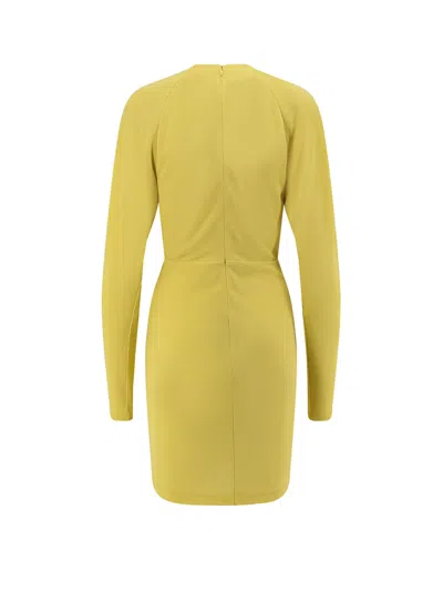 Stella Mccartney Pleated Jersey Long-sleeved Midi Dress In Yellow