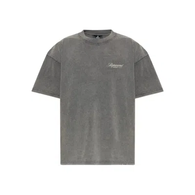 Represent Grey Crew Neck T-shirt With Logo On Front And Back And Faded Effect In Cotton Man In Gray