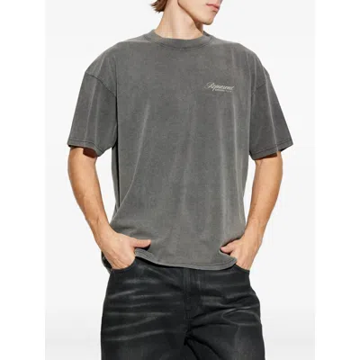 Represent Grey Crew Neck T-shirt With Logo On Front And Back And Faded Effect In Cotton Man In Gray