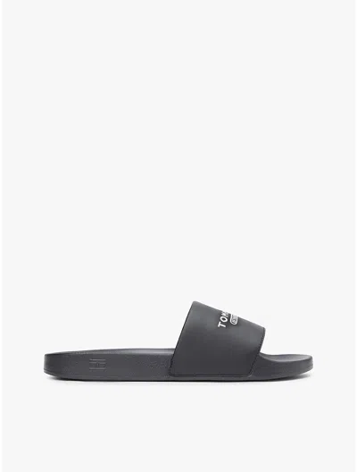 Tommy Hilfiger Embroidered Monotype Logo Pool Slide In Black