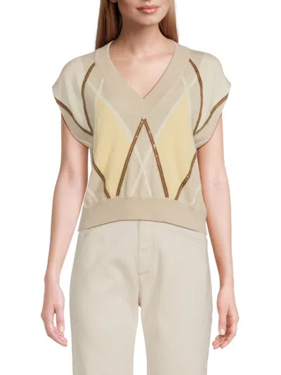 Brunello Cucinelli Women's Linen-silk V-neck Sweater In Brown