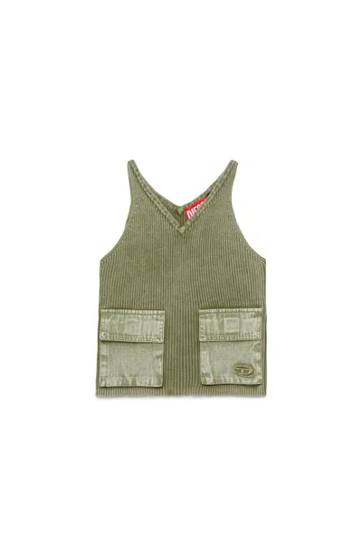 Diesel Ribbed Knit Top With Pockets In Green