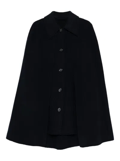 Totême Wool Cape Coat Rear Vent Side Pockets In Black