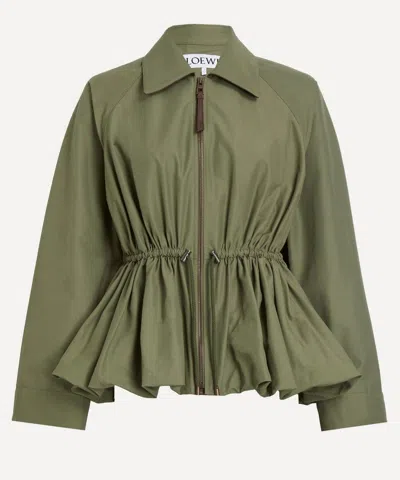 Loewe Womens Khaki Green Drawstring-waist Cotton-blend Jacket In Green