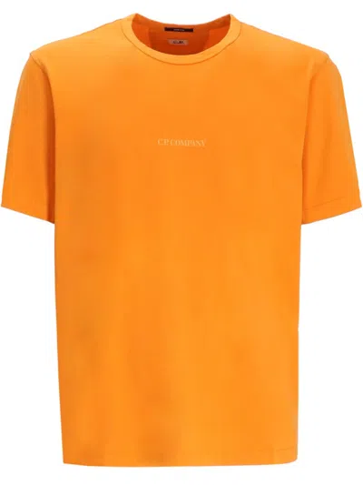 C.p. Company Orange Crewneck Logo-embroidered T-shirt In Orange