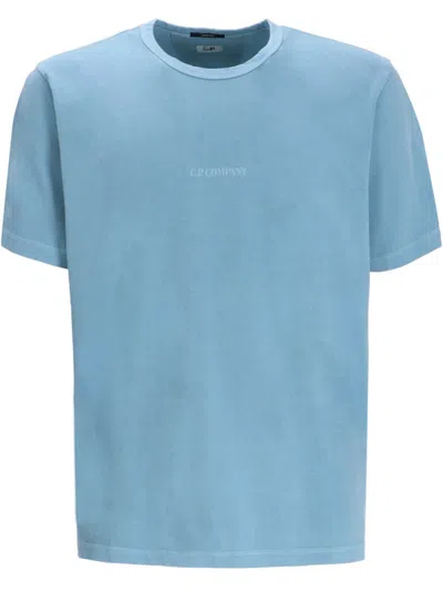 C.p. Company Blue Crewneck Logo-embroidered T-shirt In Blue