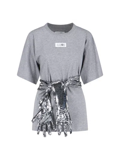 Mm6 Maison Margiela Gloves Crewneck T-shirt In Gray