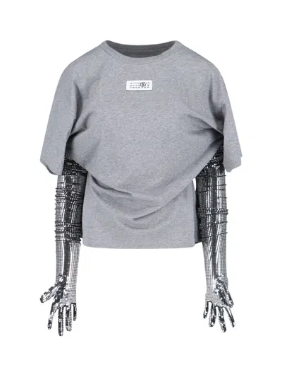 Mm6 Maison Margiela Gloves Crewneck T-shirt In Gray