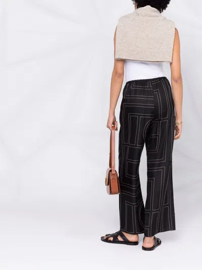 Totême Toteme Women Silk Trousers With Monogram Logo Embroidery In Multi