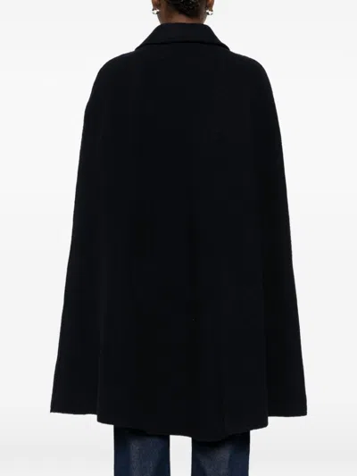 Totême Wool Cape Coat Rear Vent Side Pockets In Black