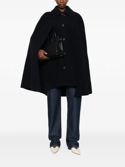 Totême Wool Cape Coat Rear Vent Side Pockets In Black
