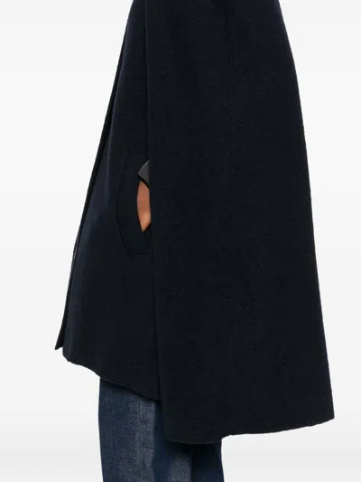 Totême Wool Cape Coat Rear Vent Side Pockets In Black