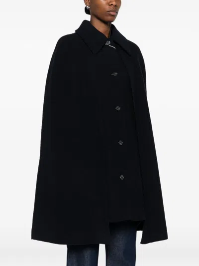 Totême Wool Cape Coat Rear Vent Side Pockets In Black