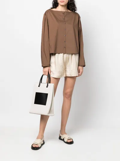 Totême Beige Shorts With Geometric Logo Print In Silk Woman In Brown