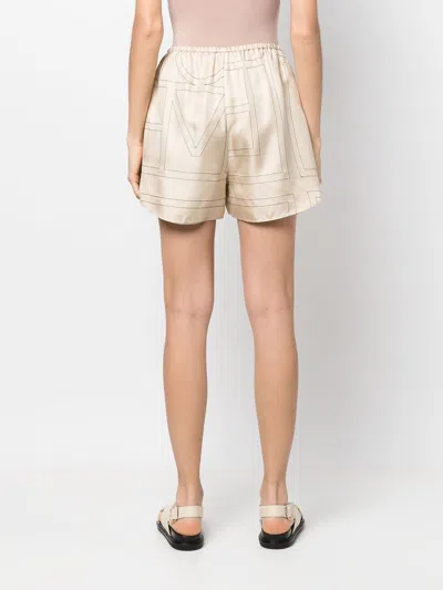 Totême Beige Shorts With Geometric Logo Print In Silk Woman In Brown