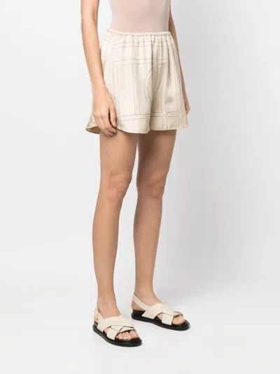 Totême Beige Shorts With Geometric Logo Print In Silk Woman In Brown