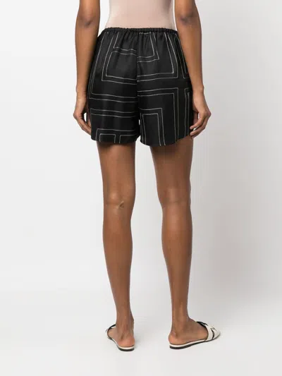 Totême Black Monogram Silk Pj Shorts In Black