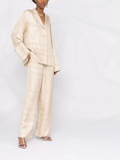 Totême Silk Shirt With Monogram Logo Embroidery In Neutral