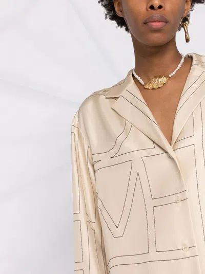 Totême Silk Shirt With Monogram Logo Embroidery In Neutral