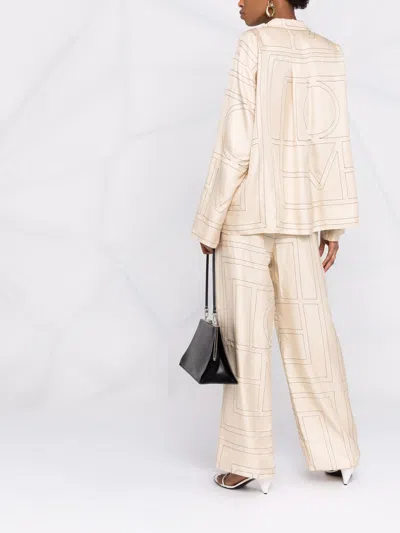 Totême Silk Shirt With Monogram Logo Embroidery In Neutral