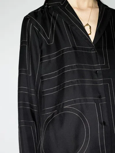 Totême Toteme Monogram Silk Twill Pajama Shirt In Black