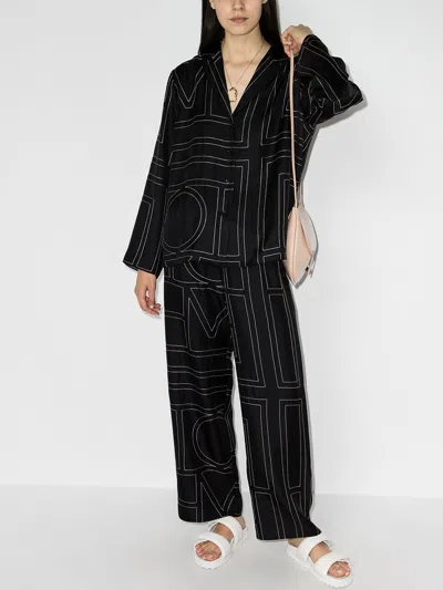 Totême Toteme Monogram Silk Twill Pajama Shirt In Black