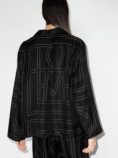 Totême Toteme Monogram Silk Twill Pajama Shirt In Black