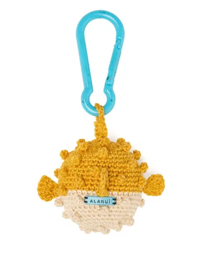 Alanui Crochet Puffer Fish Artisanal Keyring Charm In Yellow