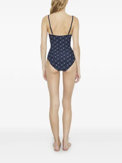Tory Burch Underwired Swimsuit Adjustable Straps Patterned In Blue