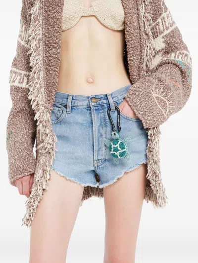 Alanui Crochet Turtle Keyring Aquatic Motif In Blue