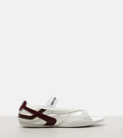 Miu Miu Fabric And Suede Gymnasium Ballet Flats In White