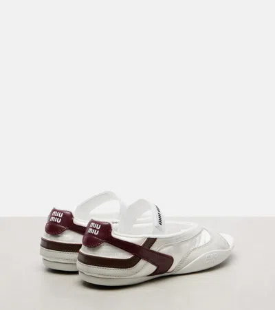 Miu Miu Fabric And Suede Gymnasium Ballet Flats In White