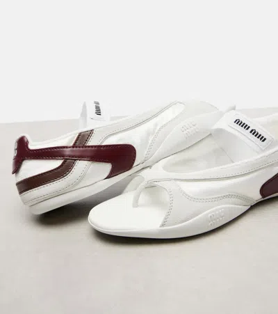 Miu Miu Fabric And Suede Gymnasium Ballet Flats In White
