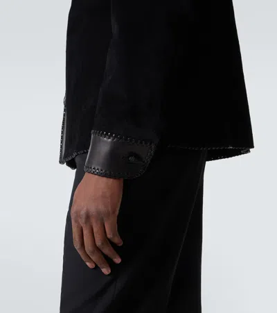 Ralph Lauren Leather-trimmed Suede Overshirt In Multi