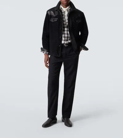 Ralph Lauren Leather-trimmed Suede Overshirt In Multi