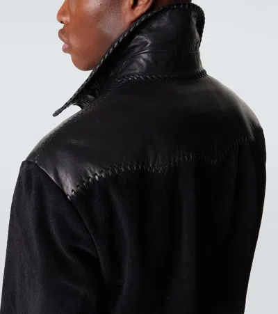 Ralph Lauren Leather-trimmed Suede Overshirt In Multi